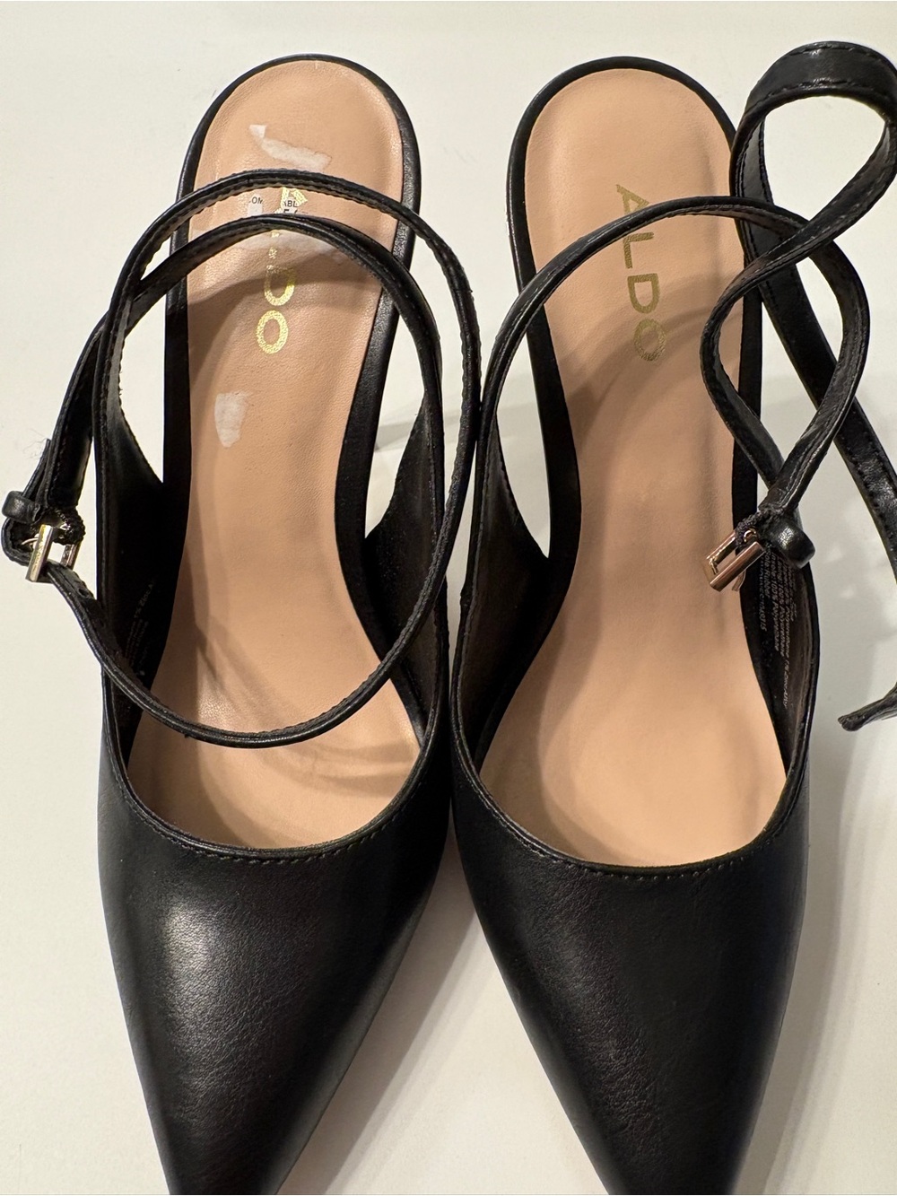ALDO Black Pointed Leather Slingback Heels